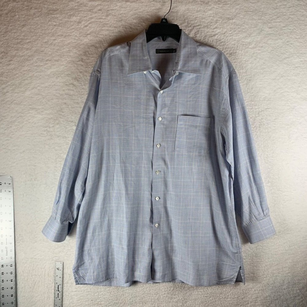 Ermenegildo Zegna Men's Blue Check Button Up Long Sleeve Dress Shirt Sz XXL 8779